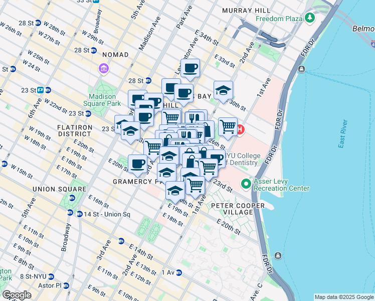 map of restaurants, bars, coffee shops, grocery stores, and more near in New York