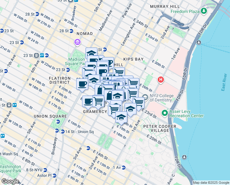 map of restaurants, bars, coffee shops, grocery stores, and more near in New York