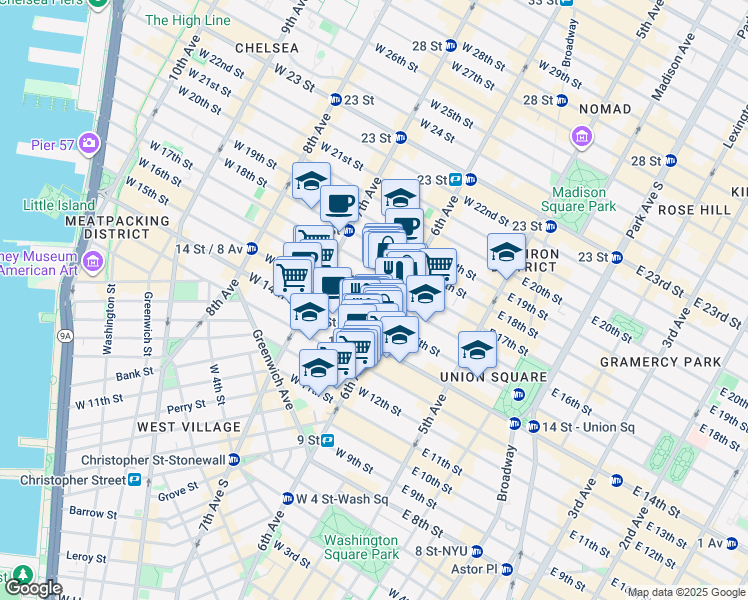 map of restaurants, bars, coffee shops, grocery stores, and more near in New York