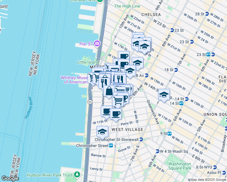 map of restaurants, bars, coffee shops, grocery stores, and more near 842-846 Greenwich Street in New York
