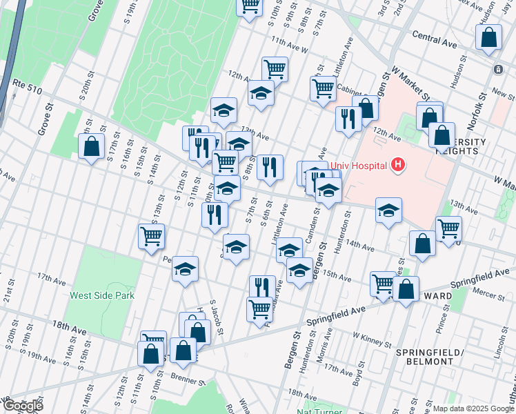 map of restaurants, bars, coffee shops, grocery stores, and more near in Newark