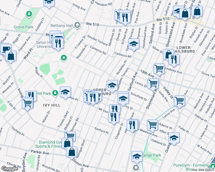map of restaurants, bars, coffee shops, grocery stores, and more near in Newark