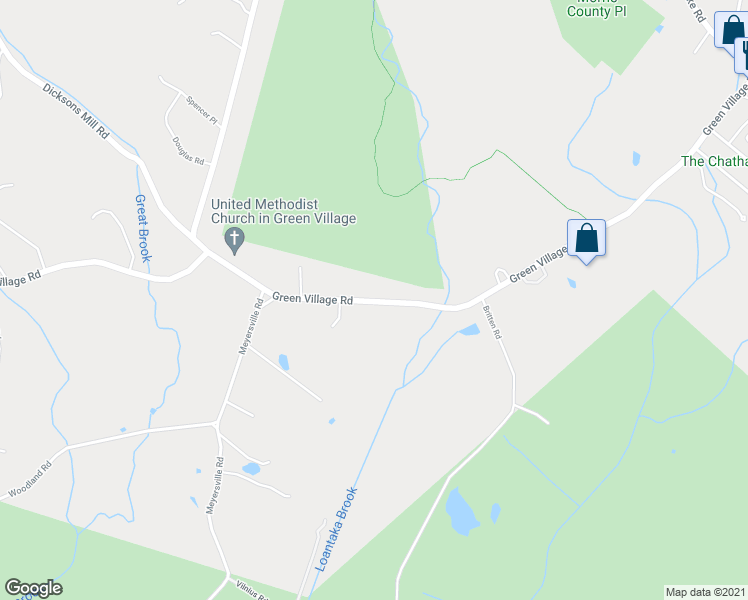 map of restaurants, bars, coffee shops, grocery stores, and more near 486 Green Village Road in Chatham Township