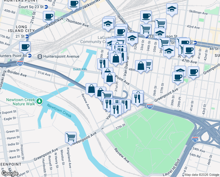 map of restaurants, bars, coffee shops, grocery stores, and more near 3132 31st Street in Queens