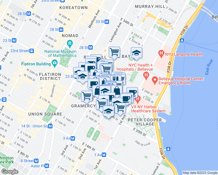 map of restaurants, bars, coffee shops, grocery stores, and more near in New York