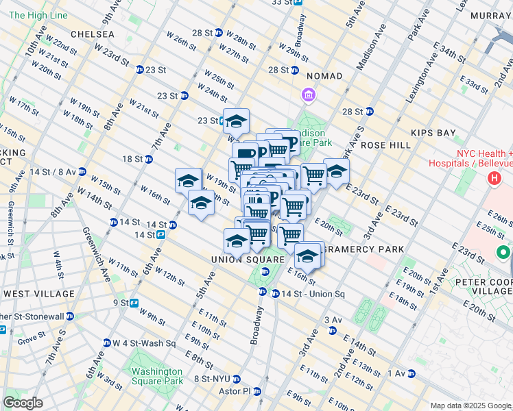map of restaurants, bars, coffee shops, grocery stores, and more near 115 5th Avenue in New York