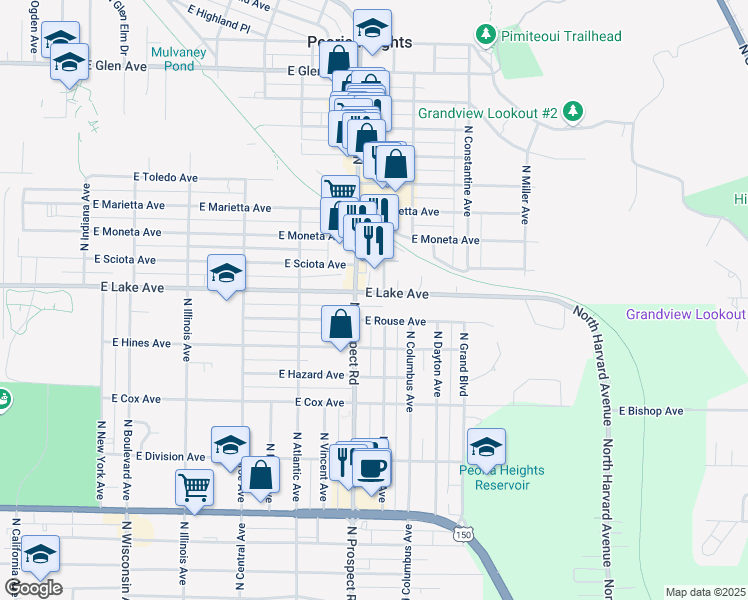 map of restaurants, bars, coffee shops, grocery stores, and more near 4228 North Prospect Road in Peoria