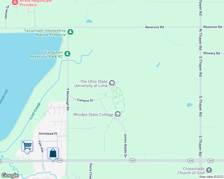 map of restaurants, bars, coffee shops, grocery stores, and more near 4240 Campus Drive in Lima