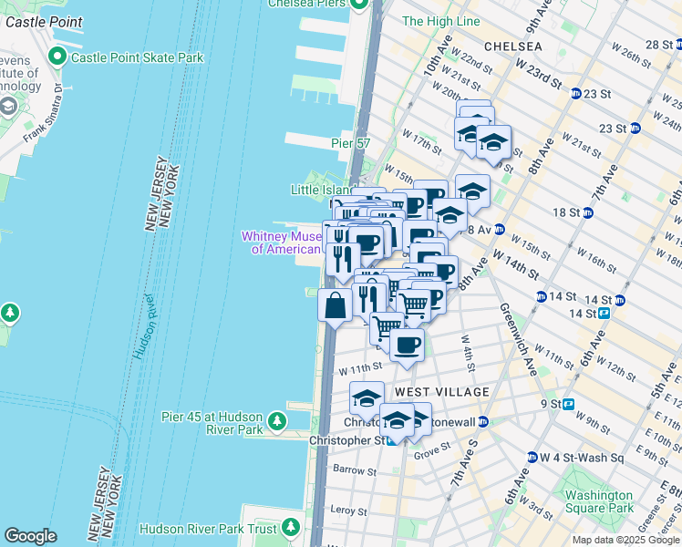 map of restaurants, bars, coffee shops, grocery stores, and more near 12th Avenue in New York