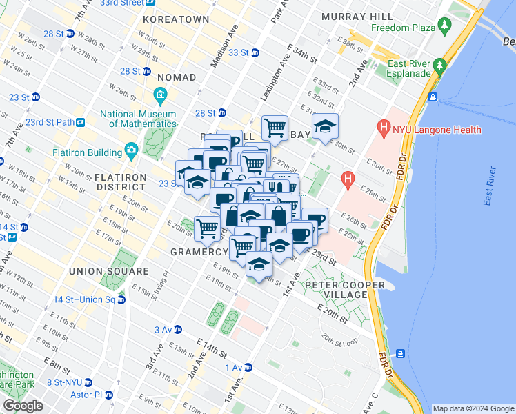 map of restaurants, bars, coffee shops, grocery stores, and more near in New York