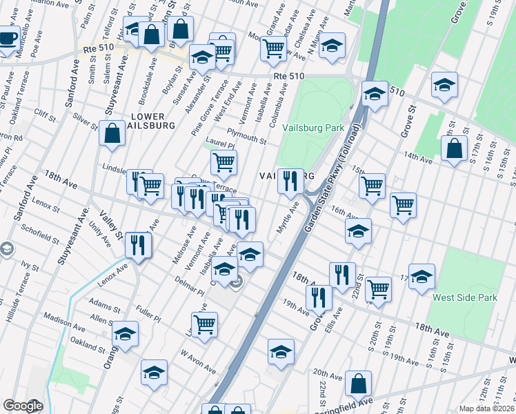 map of restaurants, bars, coffee shops, grocery stores, and more near 194 Munn Avenue in Irvington