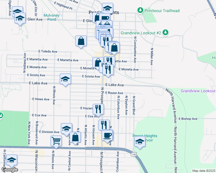 map of restaurants, bars, coffee shops, grocery stores, and more near 4228 North Prospect Road in Peoria