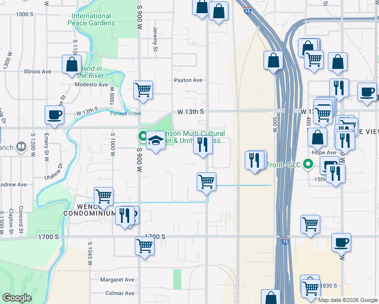 map of restaurants, bars, coffee shops, grocery stores, and more near 1444 South 700 West in Salt Lake City
