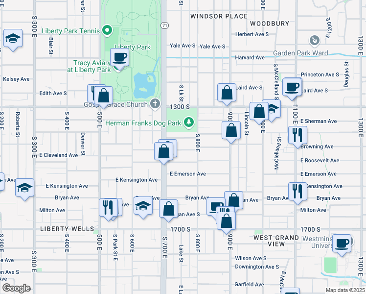 map of restaurants, bars, coffee shops, grocery stores, and more near 751 Browning Avenue in Salt Lake City