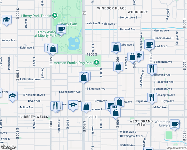 map of restaurants, bars, coffee shops, grocery stores, and more near 751 Browning Avenue in Salt Lake City