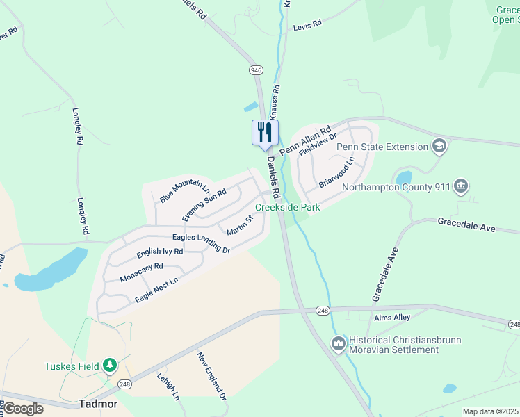 map of restaurants, bars, coffee shops, grocery stores, and more near 2500 Martin Street in Nazareth