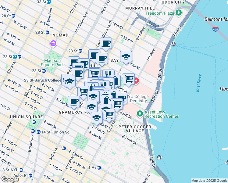 map of restaurants, bars, coffee shops, grocery stores, and more near in New York