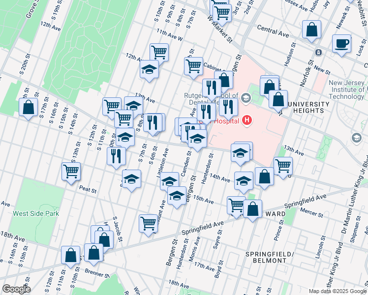 map of restaurants, bars, coffee shops, grocery stores, and more near in Newark