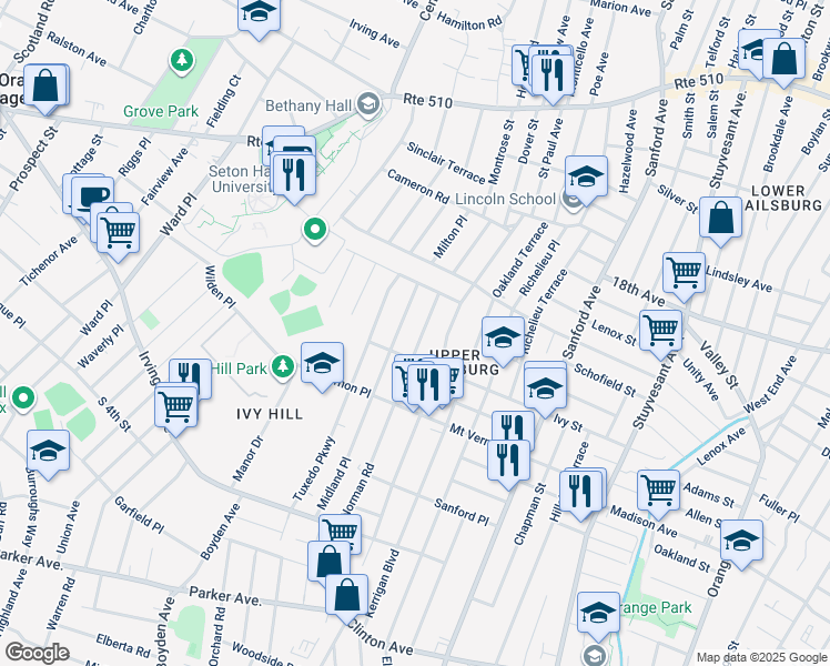 map of restaurants, bars, coffee shops, grocery stores, and more near 48 Norman Road in Newark