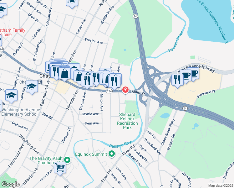 map of restaurants, bars, coffee shops, grocery stores, and more near 10 Parrott Mill Road in Chatham