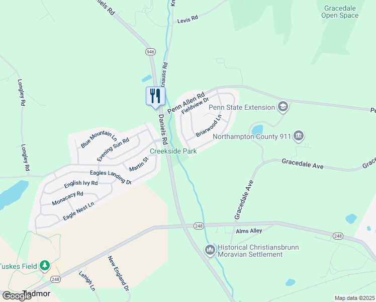 map of restaurants, bars, coffee shops, grocery stores, and more near 2007 Fieldview Drive in Nazareth
