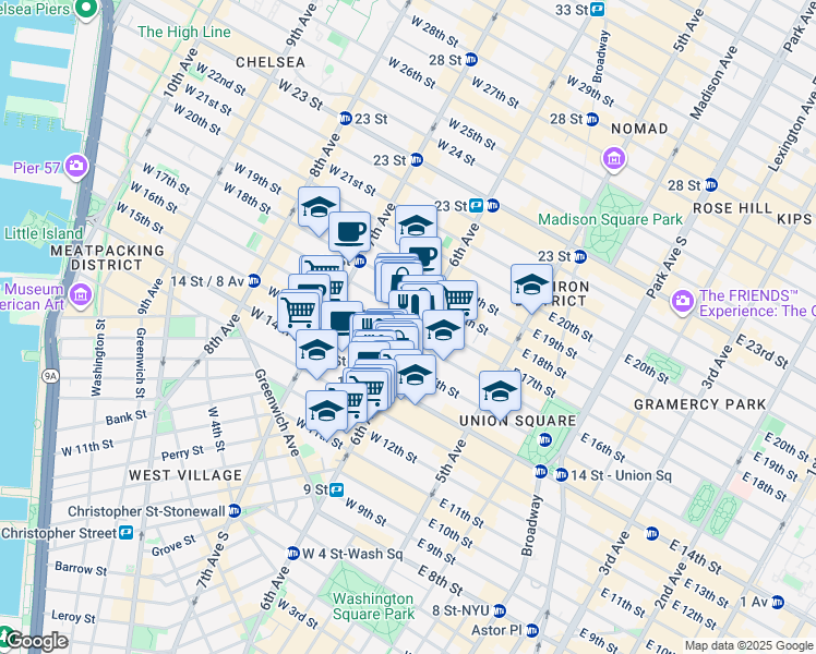map of restaurants, bars, coffee shops, grocery stores, and more near in New York