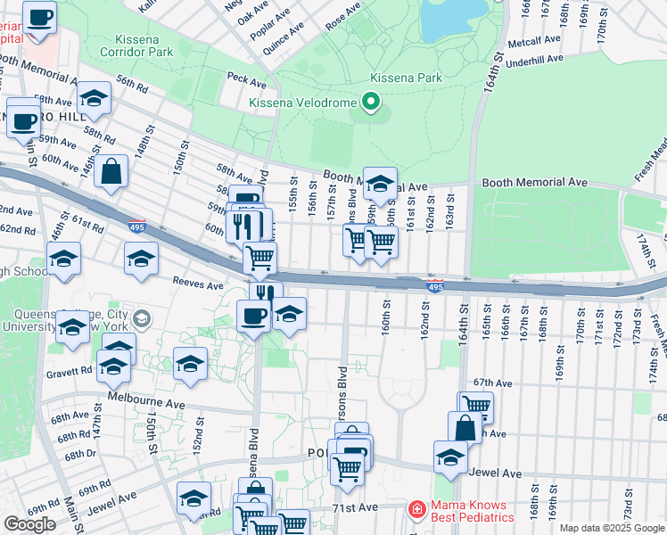 map of restaurants, bars, coffee shops, grocery stores, and more near in Queens