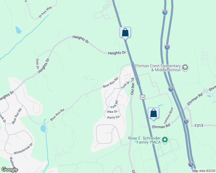 map of restaurants, bars, coffee shops, grocery stores, and more near 5047 Bear Run Road in Cranberry Township