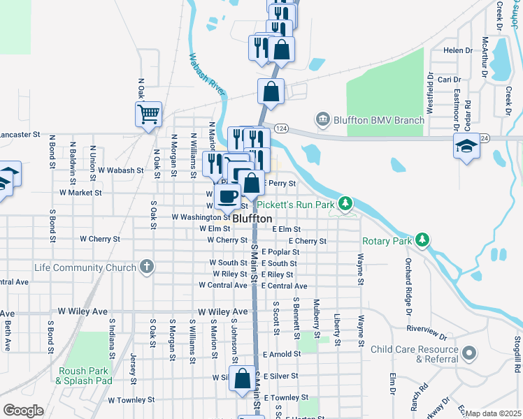 map of restaurants, bars, coffee shops, grocery stores, and more near in Bluffton