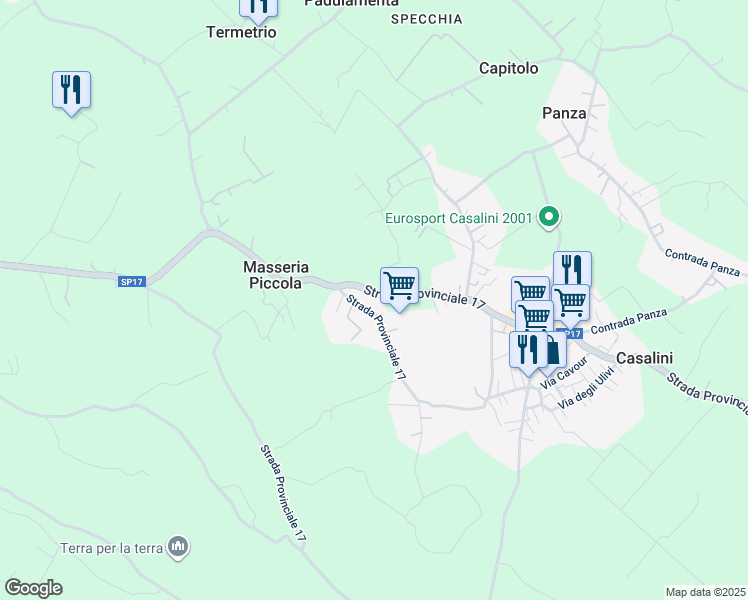 map of restaurants, bars, coffee shops, grocery stores, and more near 31 Contrada Tesoro in Provincia di Brindisi