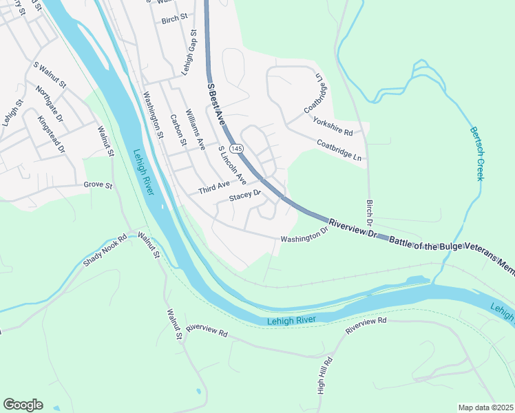 map of restaurants, bars, coffee shops, grocery stores, and more near David Drive in Walnutport
