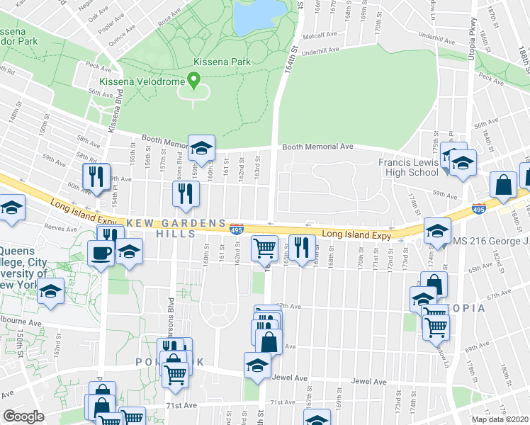 map of restaurants, bars, coffee shops, grocery stores, and more near in Queens