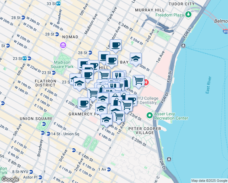 map of restaurants, bars, coffee shops, grocery stores, and more near in New York