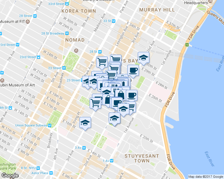 map of restaurants, bars, coffee shops, grocery stores, and more near in New York