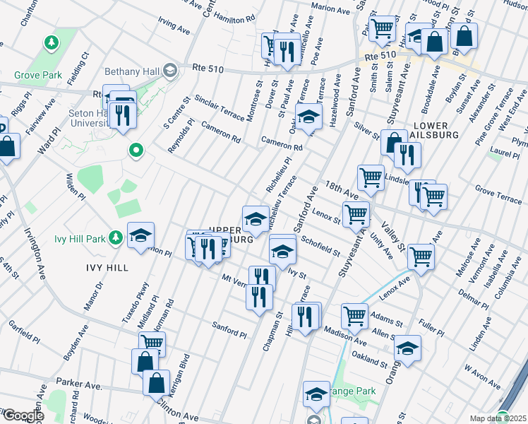 map of restaurants, bars, coffee shops, grocery stores, and more near 326 Ellery Avenue in Newark