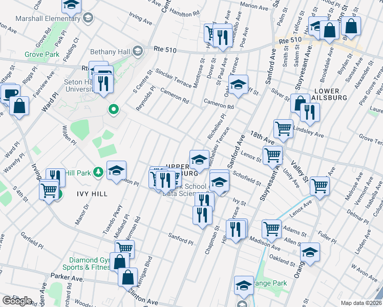 map of restaurants, bars, coffee shops, grocery stores, and more near in Newark