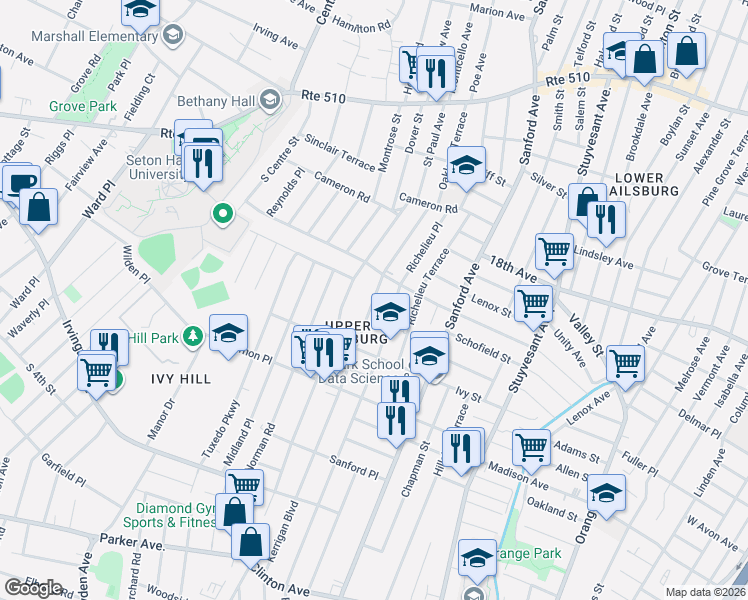 map of restaurants, bars, coffee shops, grocery stores, and more near in Newark