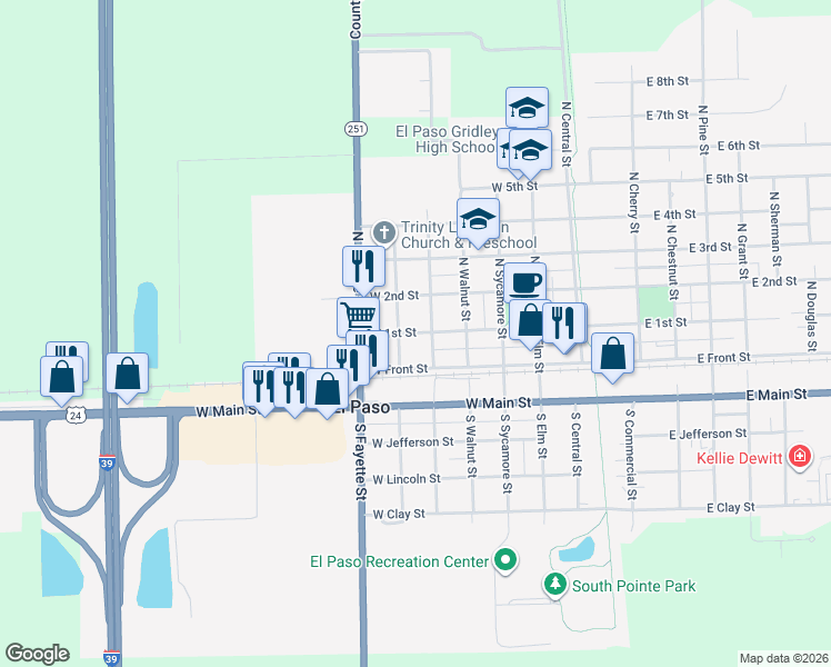 map of restaurants, bars, coffee shops, grocery stores, and more near Summit Street in El Paso