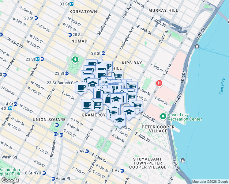 map of restaurants, bars, coffee shops, grocery stores, and more near in New York