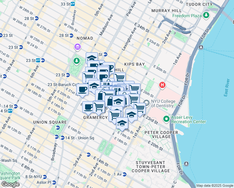 map of restaurants, bars, coffee shops, grocery stores, and more near 297 3rd Avenue in New York