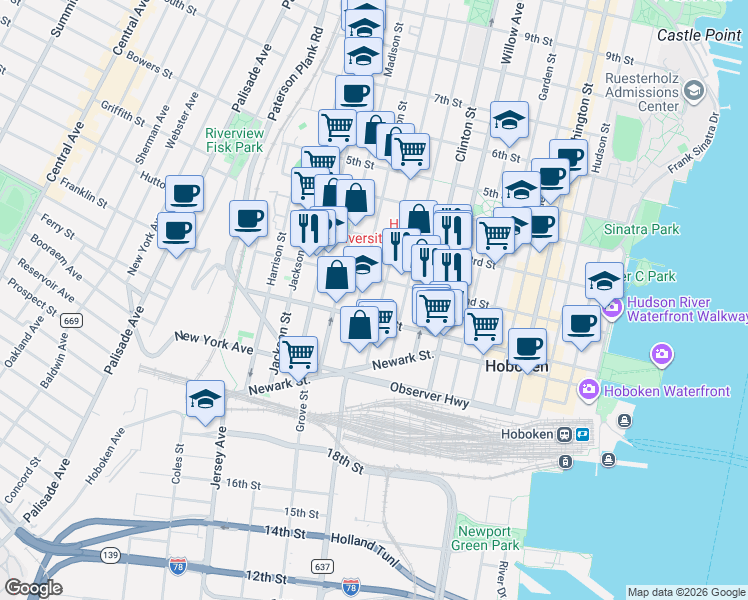 map of restaurants, bars, coffee shops, grocery stores, and more near 450 2nd Street in Hoboken