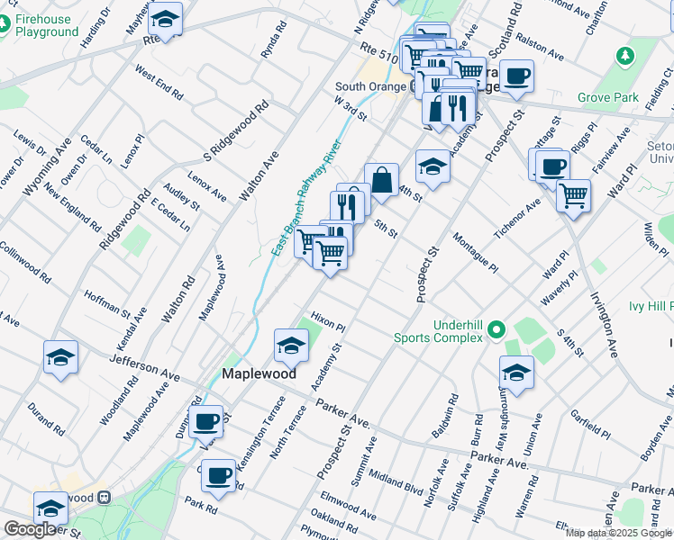 map of restaurants, bars, coffee shops, grocery stores, and more near 324 Valley Street in South Orange