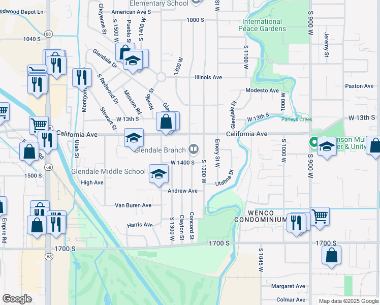 map of restaurants, bars, coffee shops, grocery stores, and more near 1375 Concord Street in Salt Lake City