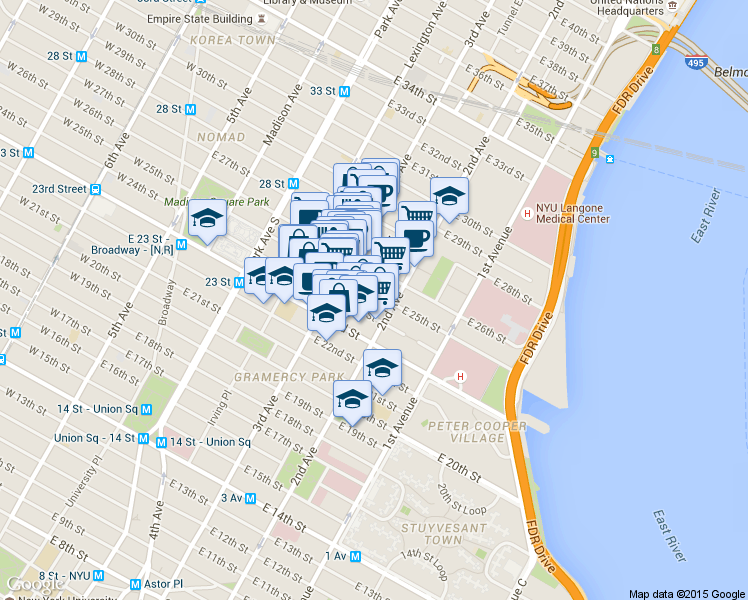 map of restaurants, bars, coffee shops, grocery stores, and more near in New York