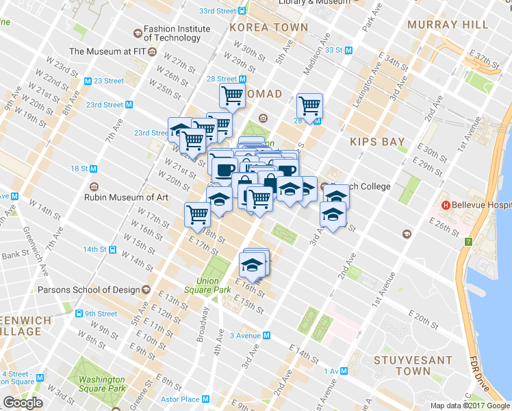 map of restaurants, bars, coffee shops, grocery stores, and more near in New York