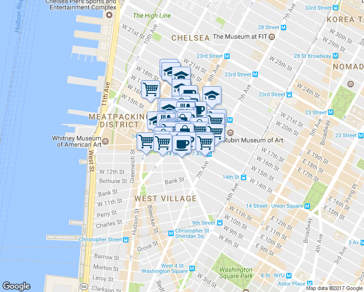 map of restaurants, bars, coffee shops, grocery stores, and more near in New York