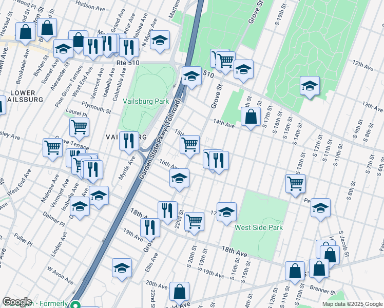 map of restaurants, bars, coffee shops, grocery stores, and more near 41 Vine Avenue in Irvington