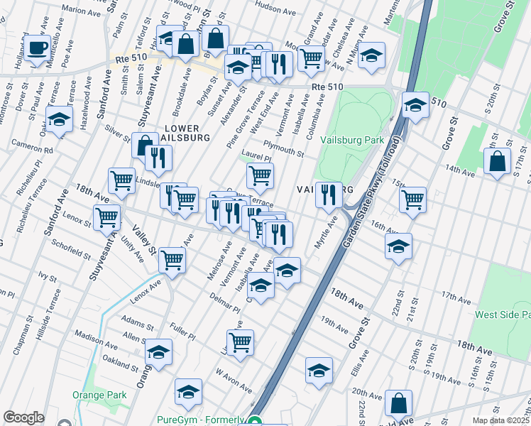 map of restaurants, bars, coffee shops, grocery stores, and more near in Newark