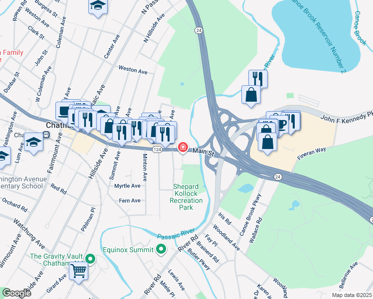 map of restaurants, bars, coffee shops, grocery stores, and more near 26 Main Street in Chatham