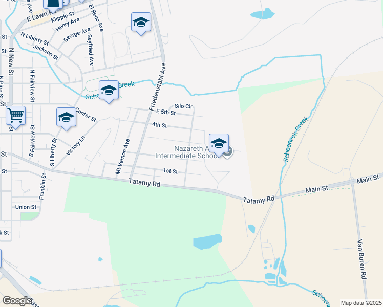map of restaurants, bars, coffee shops, grocery stores, and more near 297 Farmview Road in Nazareth